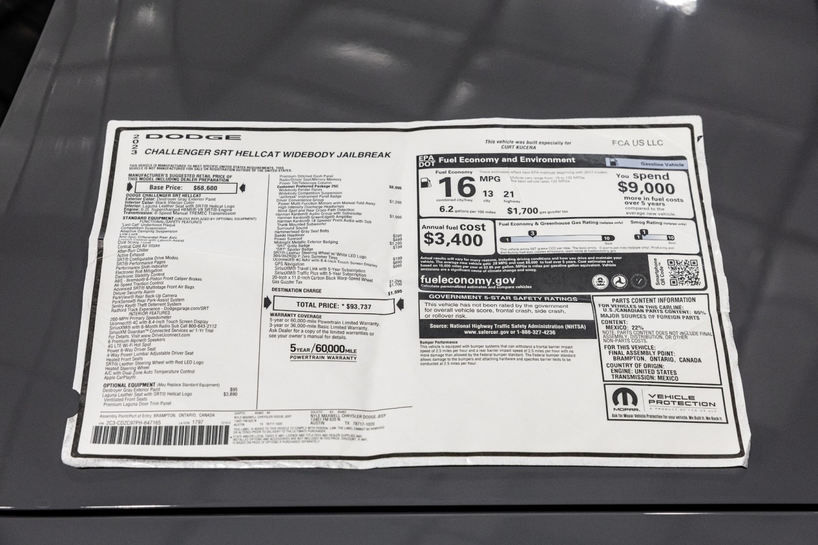 Used Car 2023 Dodge Challenger  Srt Hellcat Widebody Jailbreak Manual For Sale Under $90,000 In Boerne, Texas