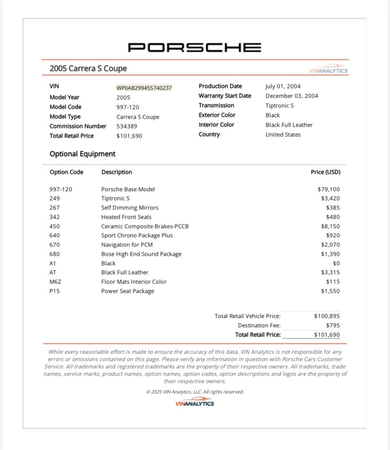 2005 Porsche 911 Carrera S Launch Edition in , 