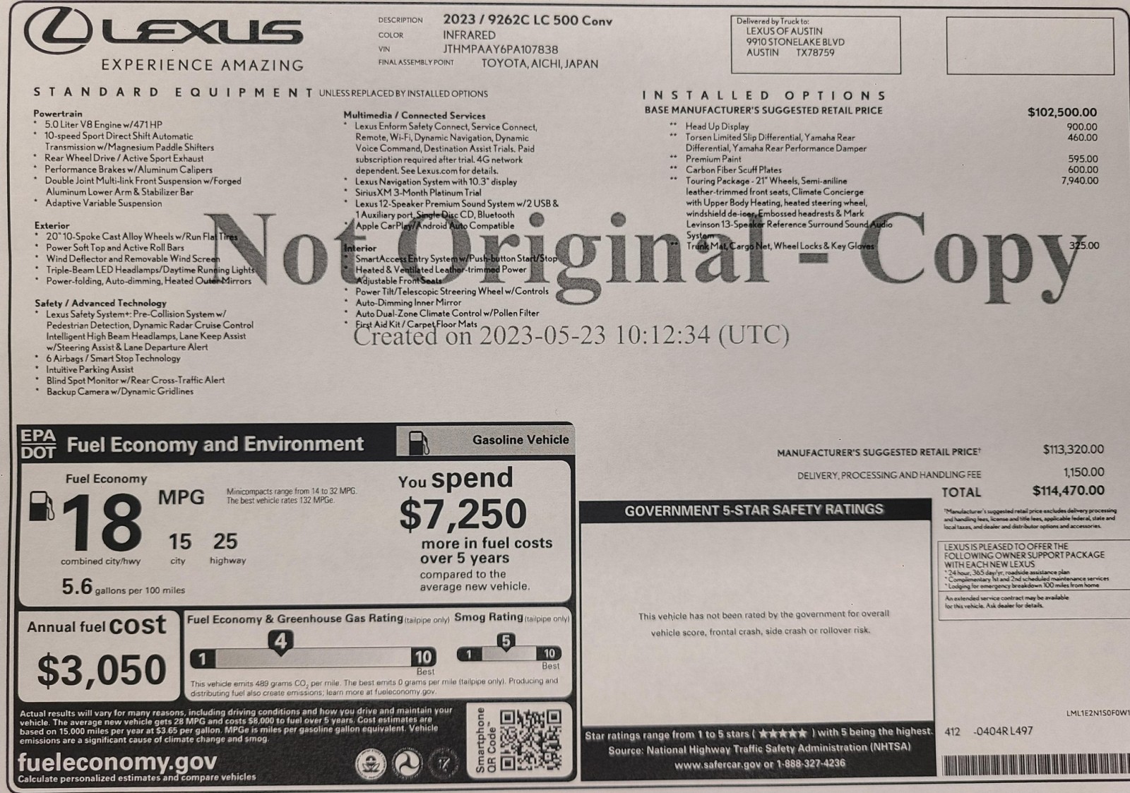 Used Car 2023 Lexus Lc  Lc 500 For Sale Under $100,000 In Austin, Texas