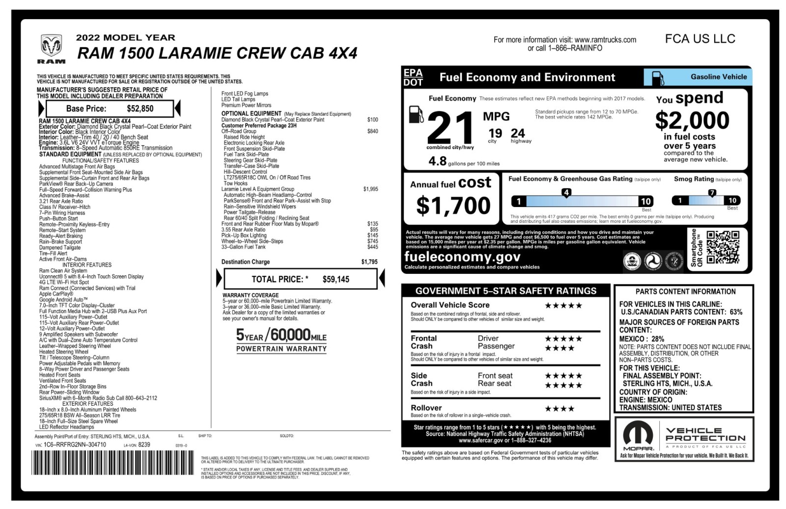 2022 Ram 1500 Laramie 4x4 CrewCab LeatherSeating 23Hpkg LevelApkg SideSteps 73