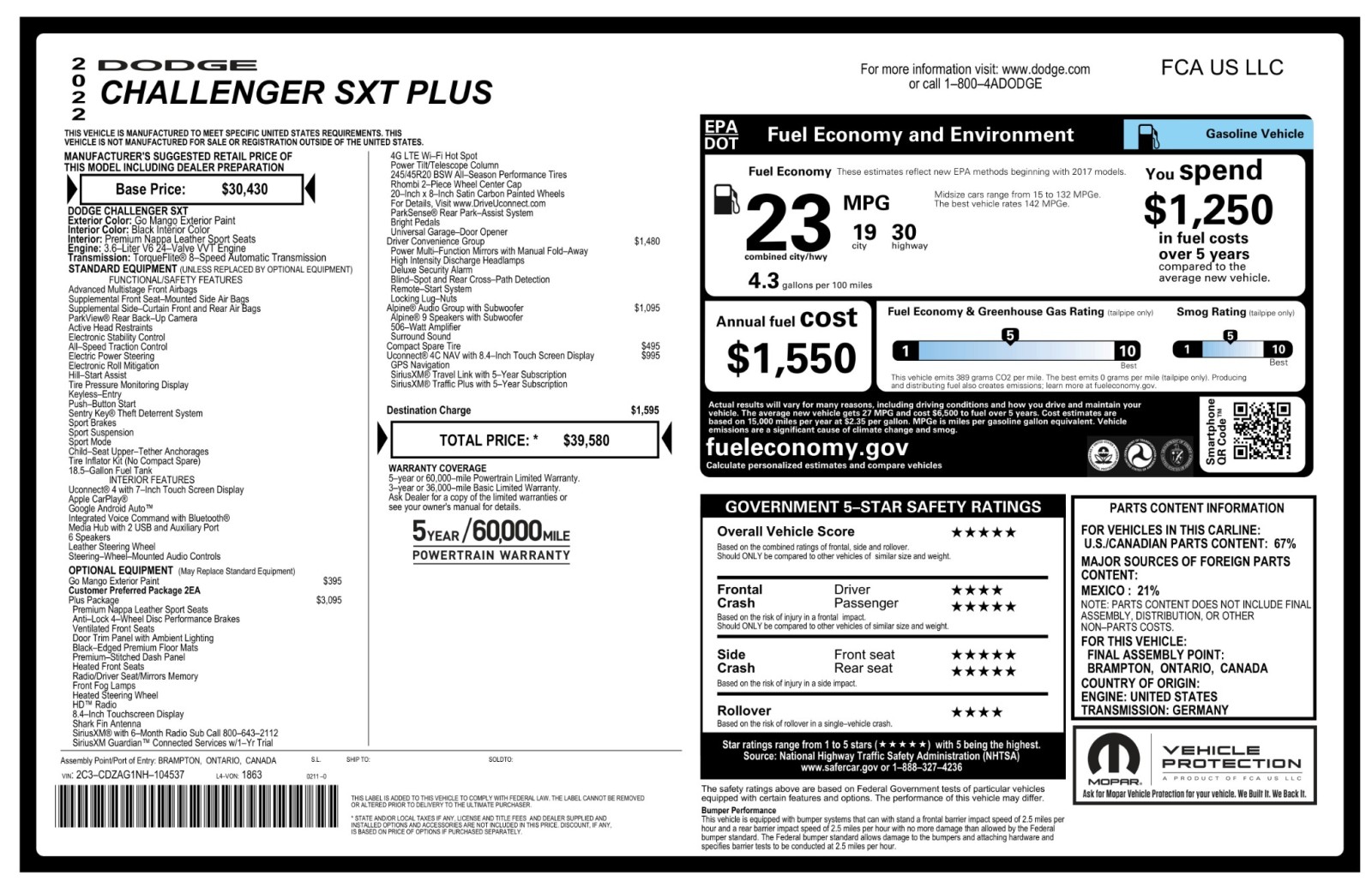 2022 Dodge Challenger SXT PlusPkg DrvrConvncPkg AlpineAudio UconnectNav 56