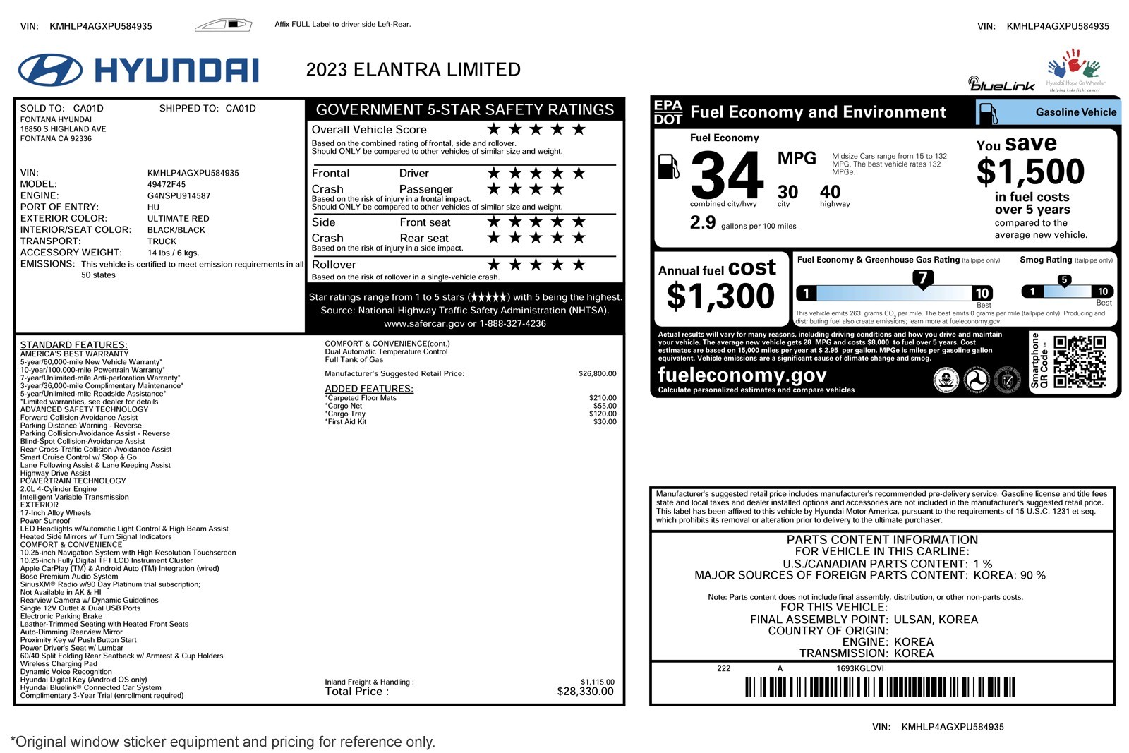 Used 2023 Ultimate Red Hyundai Limited image 2