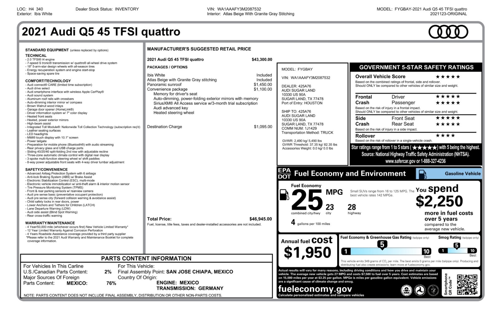 2021 Audi Q5 Premium quattro ConveniencePkg PanoRoof SportWhlPkg 68