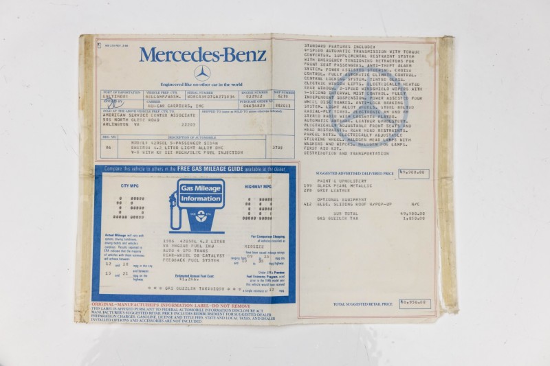 1986 Mercedes-Benz 420-Class 420 SEL in , 