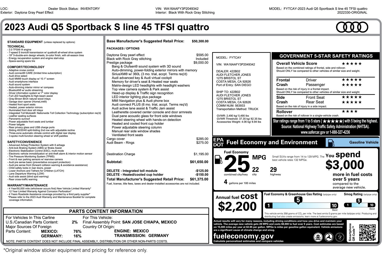 Used 2023 Daytona Gray Pearl Effect Audi S line Prestige 45 TFSI quattro image 2