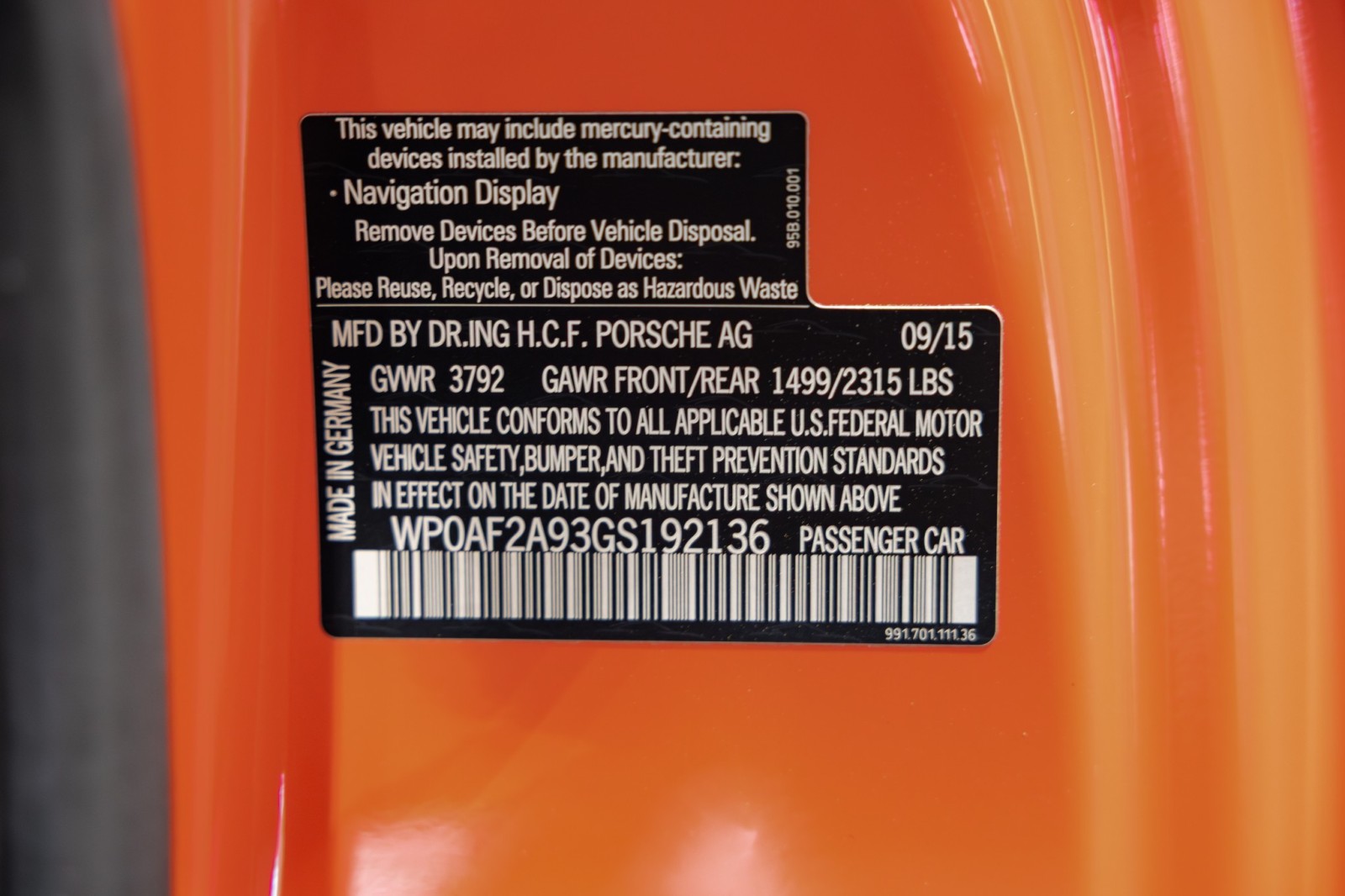 Used Car 2016 Porsche 911  Gt3 Rs For Sale Under $220,000 In Boerne, Texas