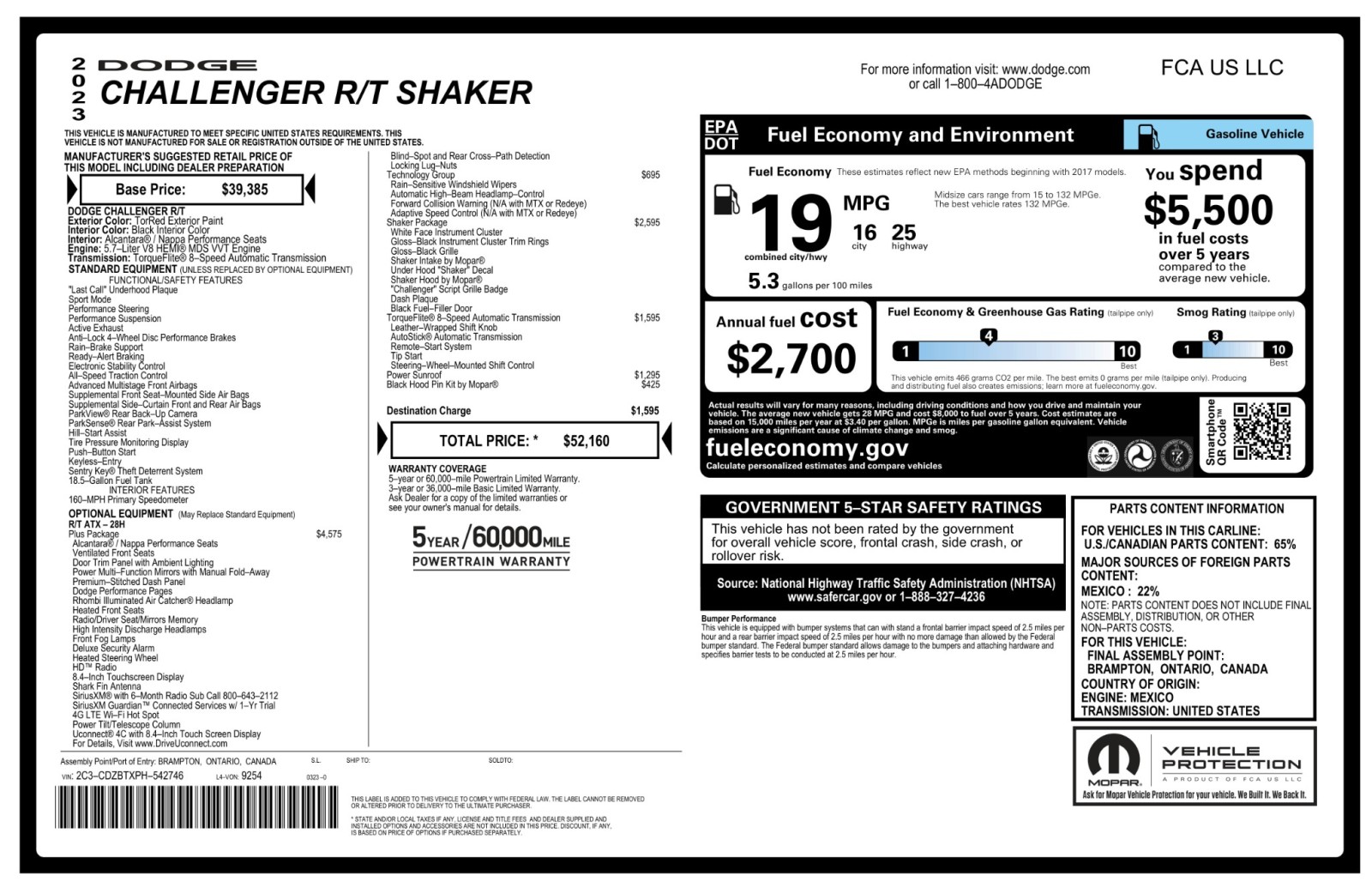 2023 Dodge Challenger R/T Shaker PlusPkg TechPkg Sunroof AutoTrans 6