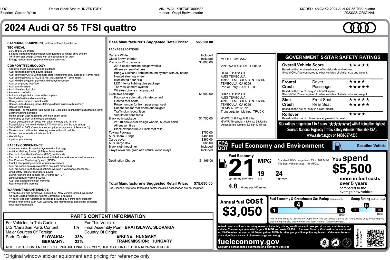 Used 2024 Carrara White Audi Premium Plus 55 TFSI quattro image 3
