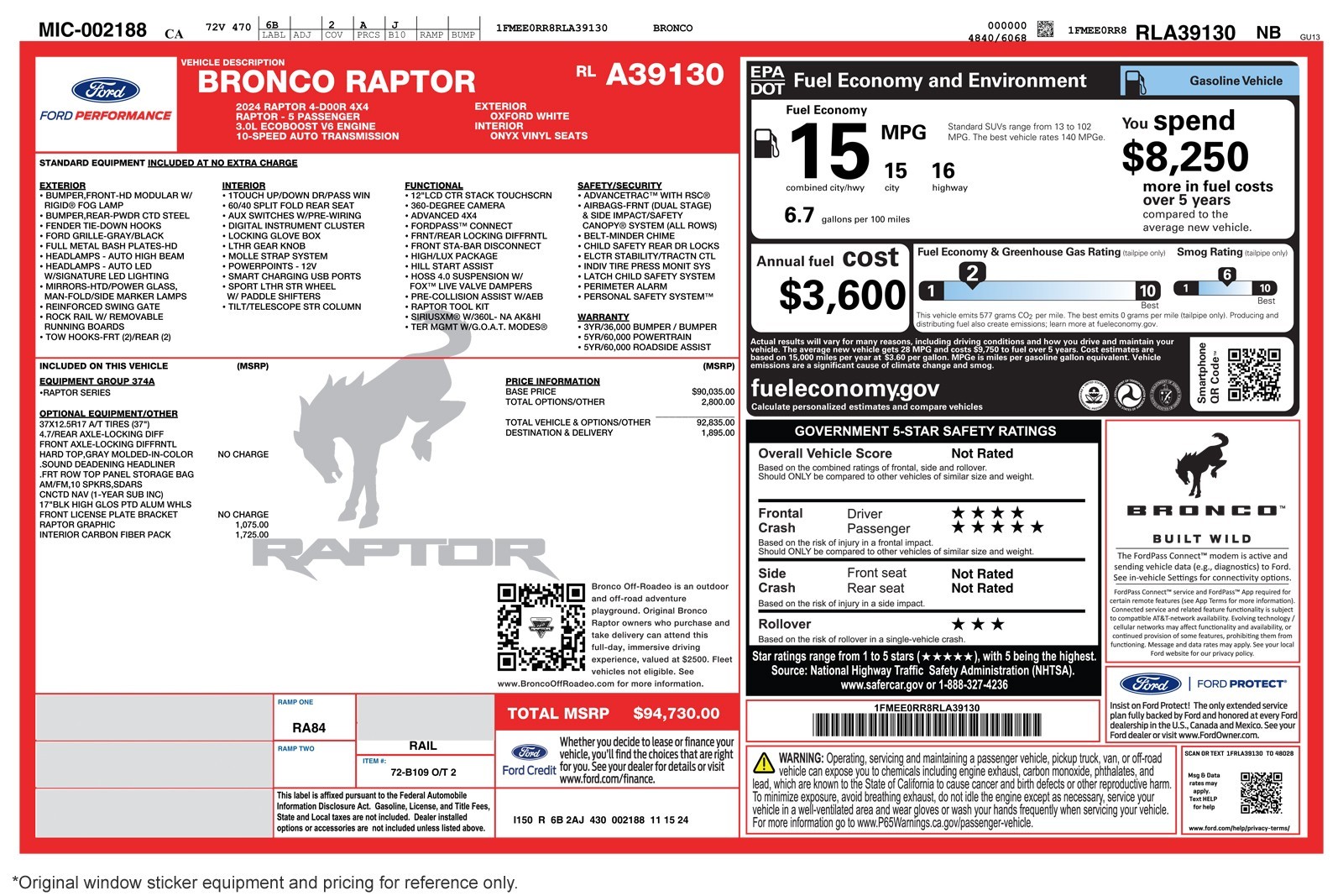 Used 2024 Oxford White Ford Raptor 4 Door Advanced 4x4 image 2