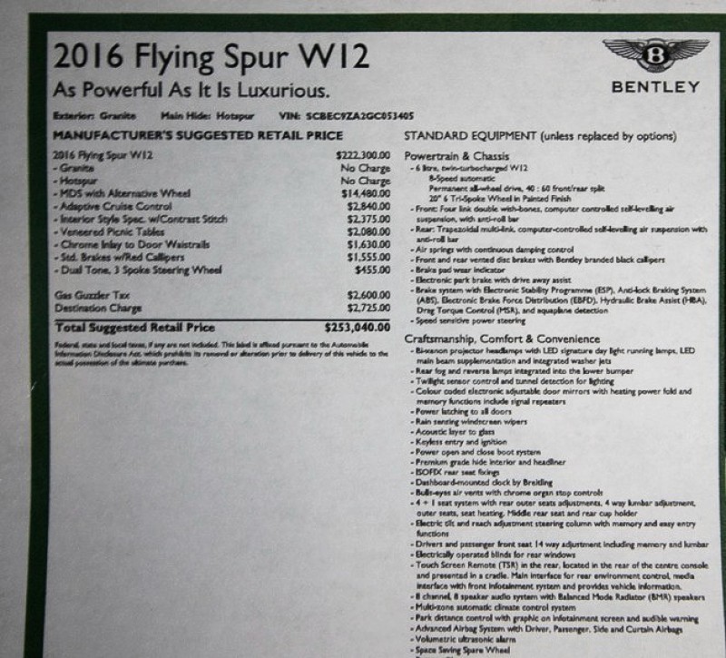 2016 Bentley Flying Spur W12 MULLINER ($253,040 MSRP) *GRANITE ON HOTSPUR RED* *19K MILES in , 