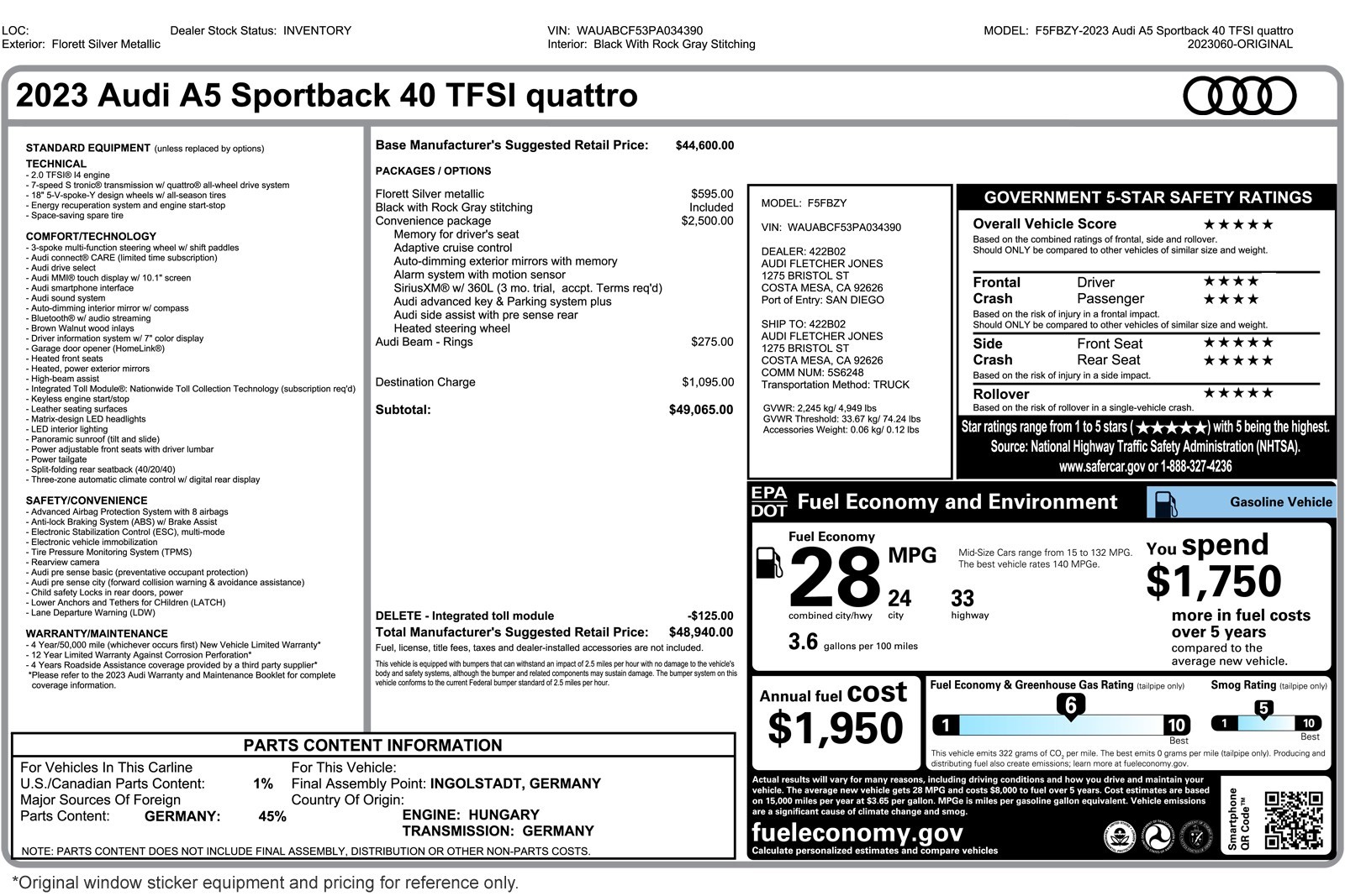 Used 2023 Florett Silver Metallic Audi Premium 40 TFSI quattro image 2