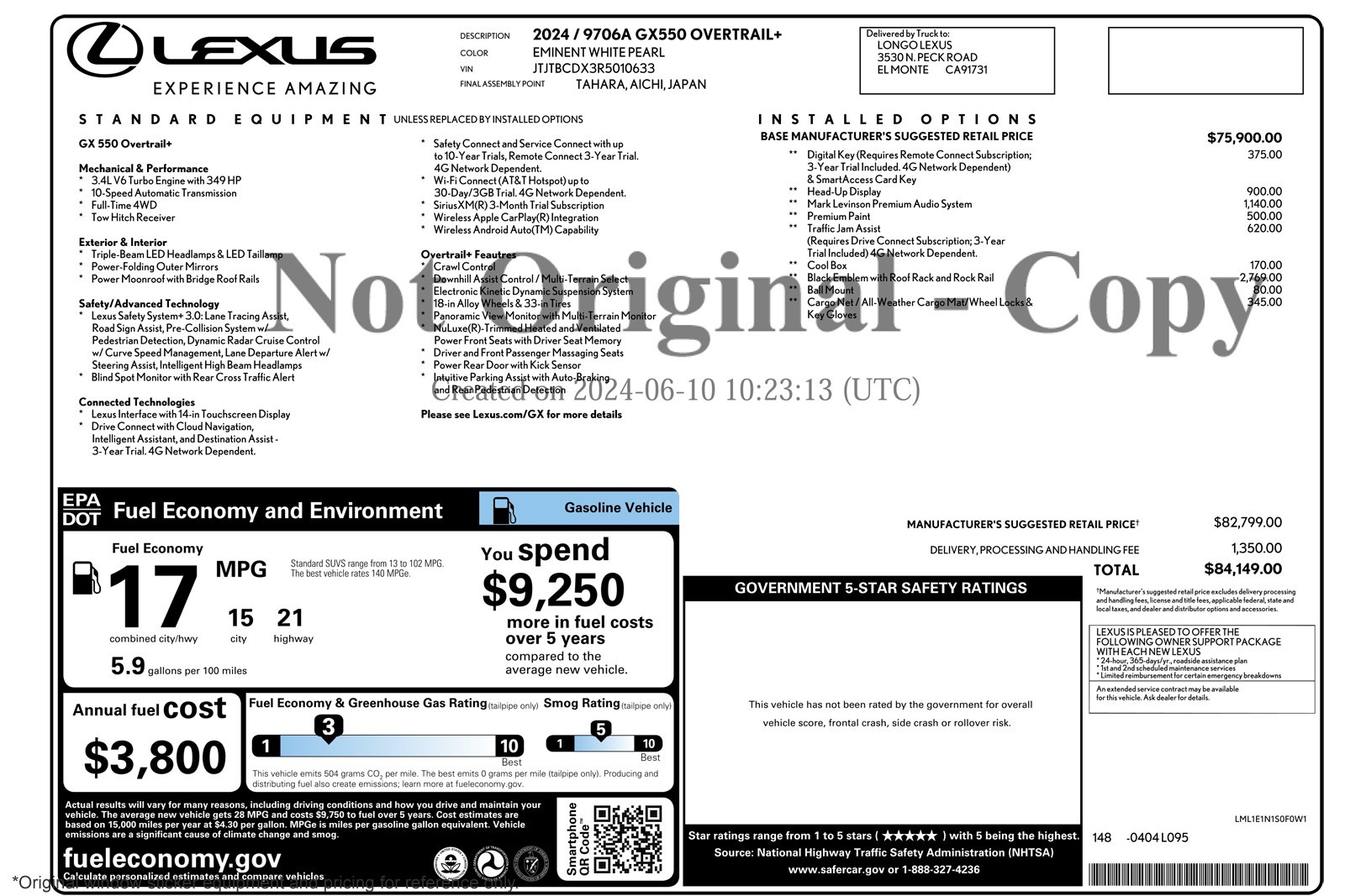 Used 2024 Eminent White Pearl Lexus GX 550 Overtrail+ image 3