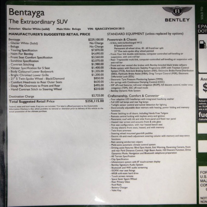 2017 Bentley Bentayga Bentayga W12 ($258,115 MSRP) *ONLY 14,000 MILES* *1-OWNER* in , 