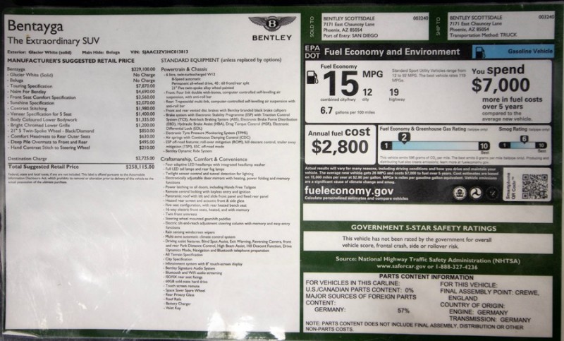 2017 Bentley Bentayga Bentayga W12 ($258,115 MSRP) *ONLY 14,000 MILES* *1-OWNER* in , 