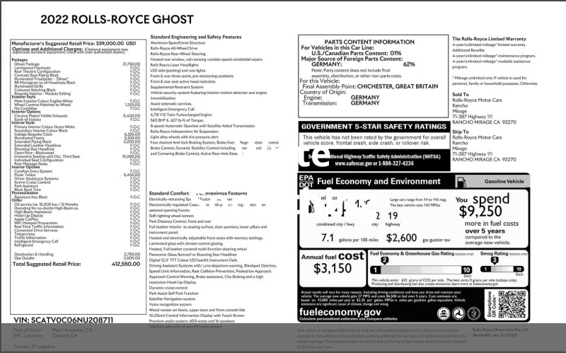 2022 Rolls-Royce Ghost Ghost~$412,550 MSRP!~IMMERSIVE SEATING~REAR THEATRE~LOADED in , 