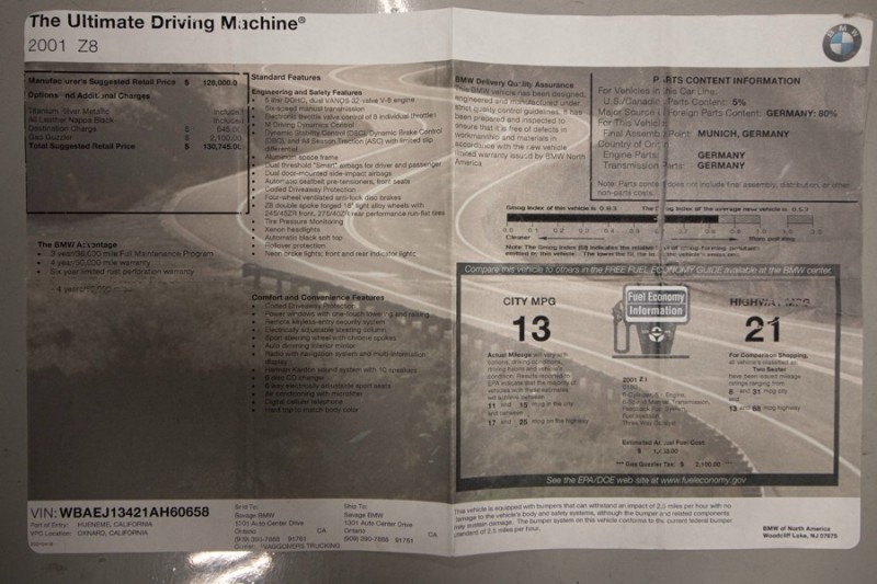 2001 BMW Z8 Z8 *WE HAVE EVERY SERVICE RECORD BACK TO 2004* *IMMACULATE* in , 
