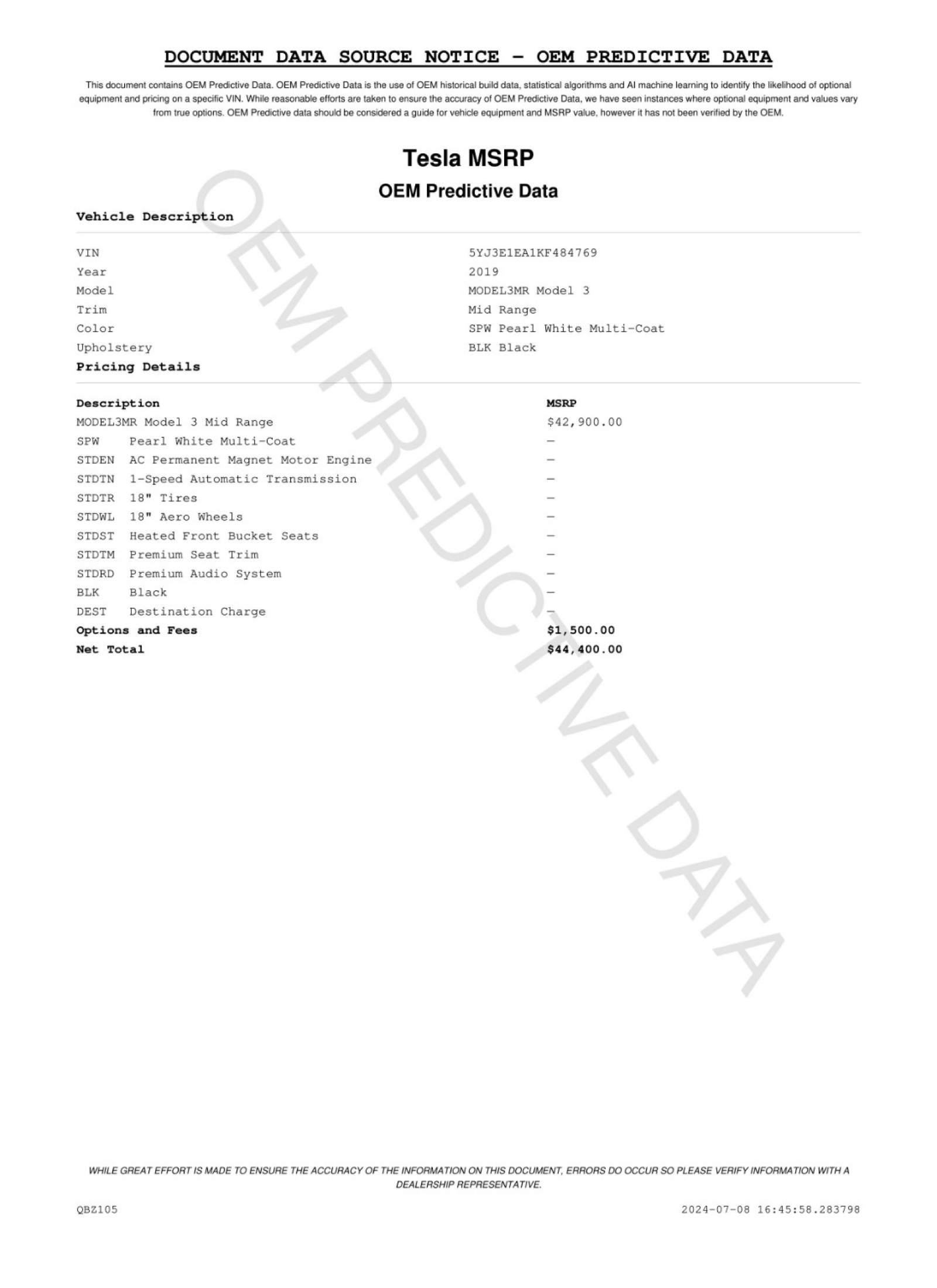 2019 Tesla Model 3 Standard Range Plus 71