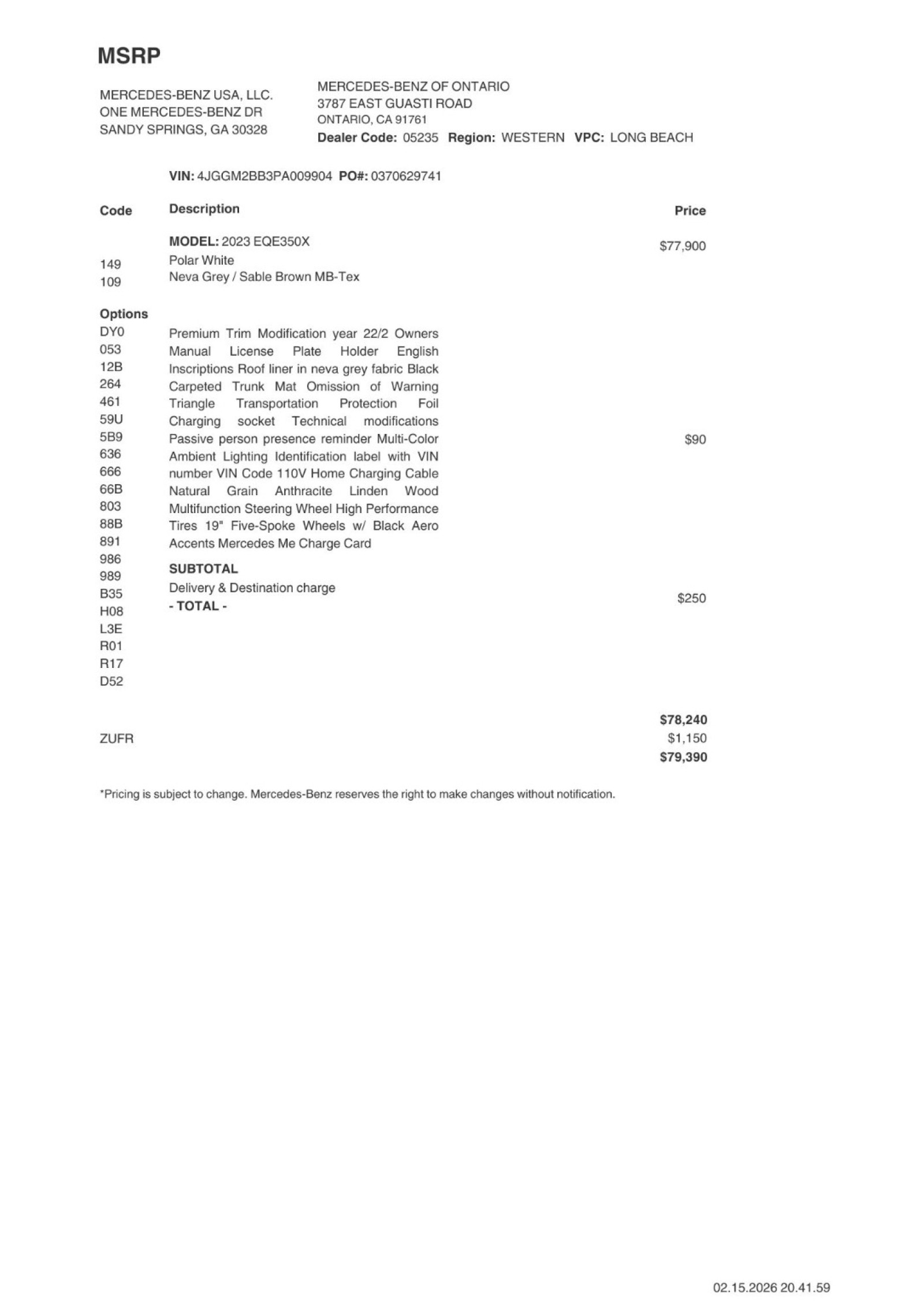 Used 2023 Mercedes-Benz EQE SUV Base with VIN 4JGGM2BB3PA009904 for sale in Walnut Creek, CA