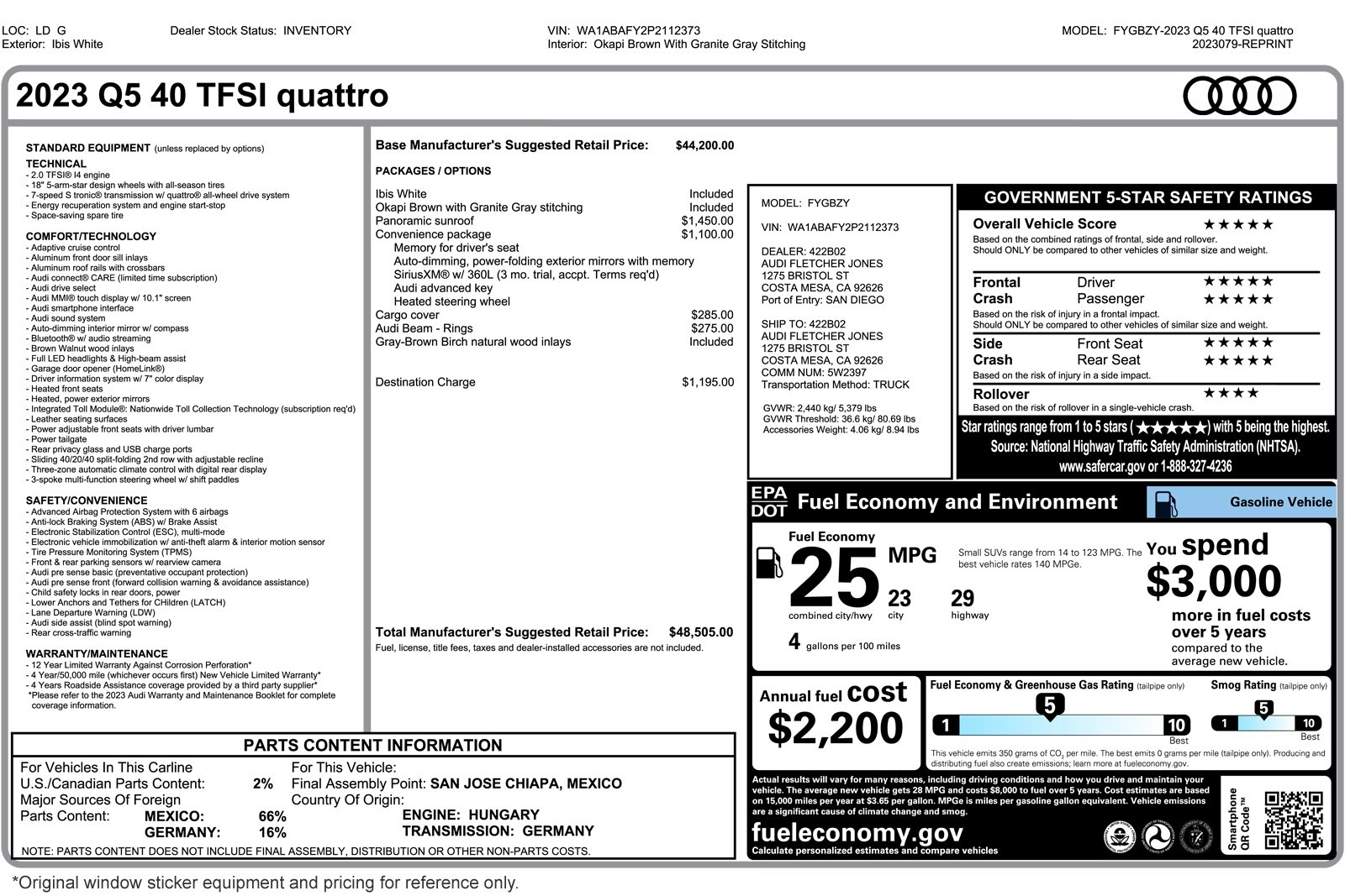 Used 2023 Audi Q5 Premium with VIN WA1ABAFY2P2112373 for sale in Walnut Creek, CA