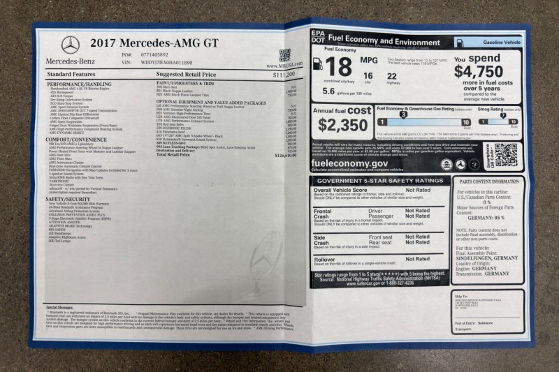 2017 Mercedes-Benz AMG GT AMG GT in , 