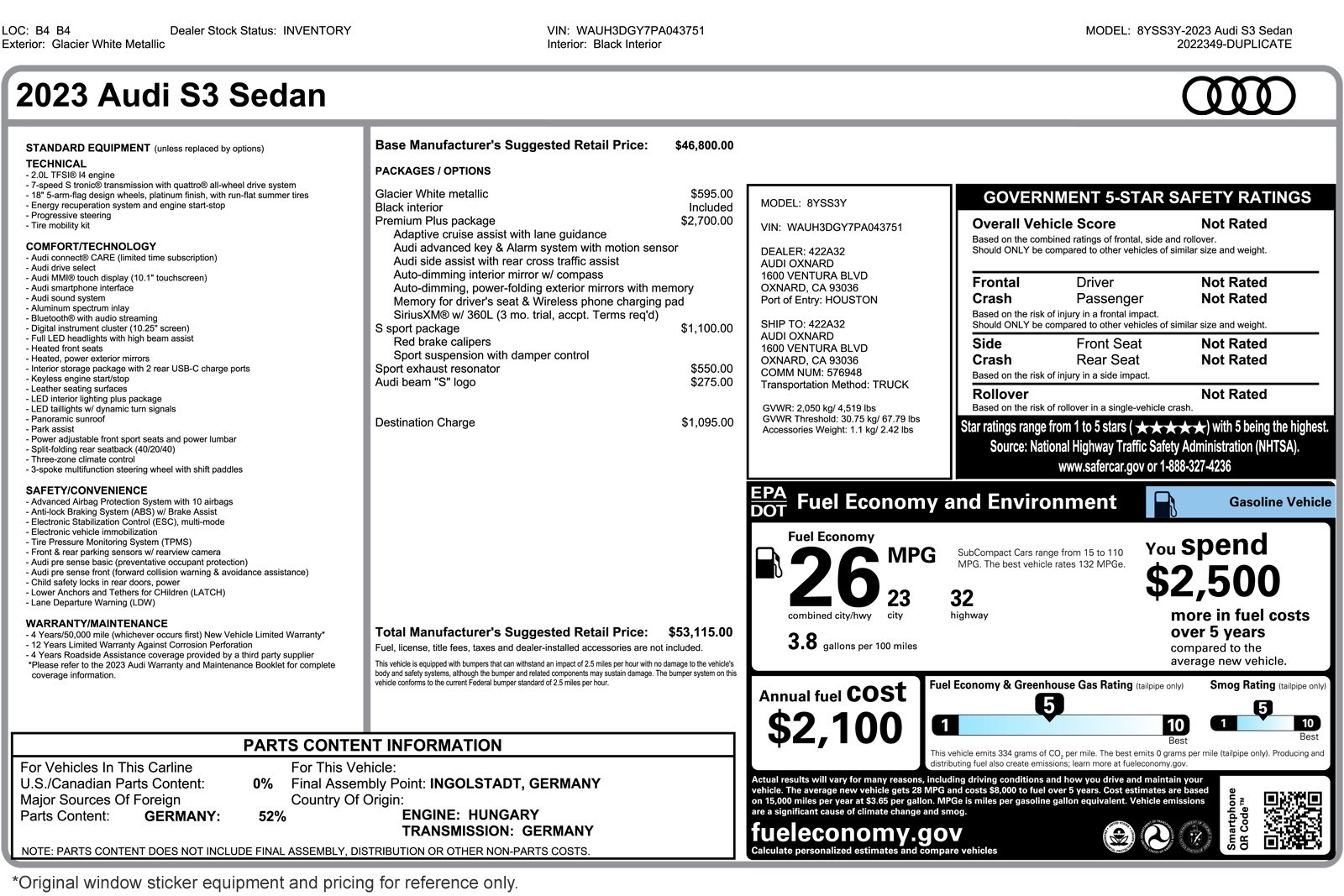 Used 2023 Glacier White Metallic Audi Premium Plus 2.0 TFSI quattro image 3