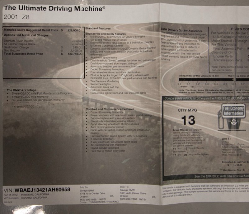 2001 BMW Z8 Z8 *WE HAVE EVERY SERVICE RECORD BACK TO 2004* *IMMACULATE* in , 