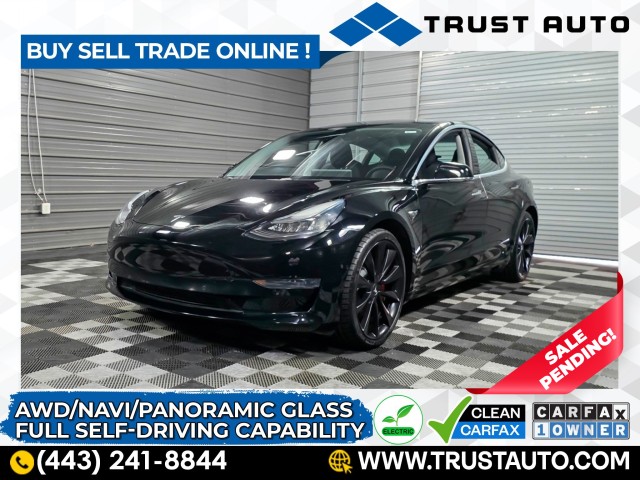 Solid Black 2020 Tesla Model 3 Performance AWD Sedan All-Wheel Drive 1-Speed Dual Clutch