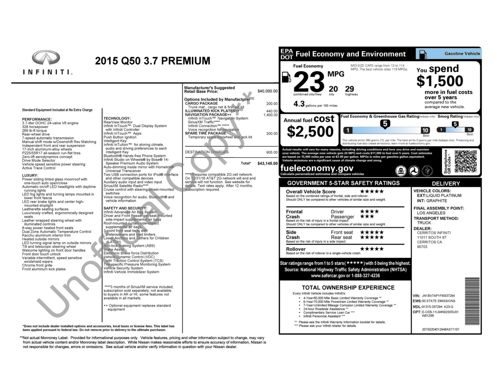 2015 INFINITI Q50 Premium Navigation CargoPkg 59