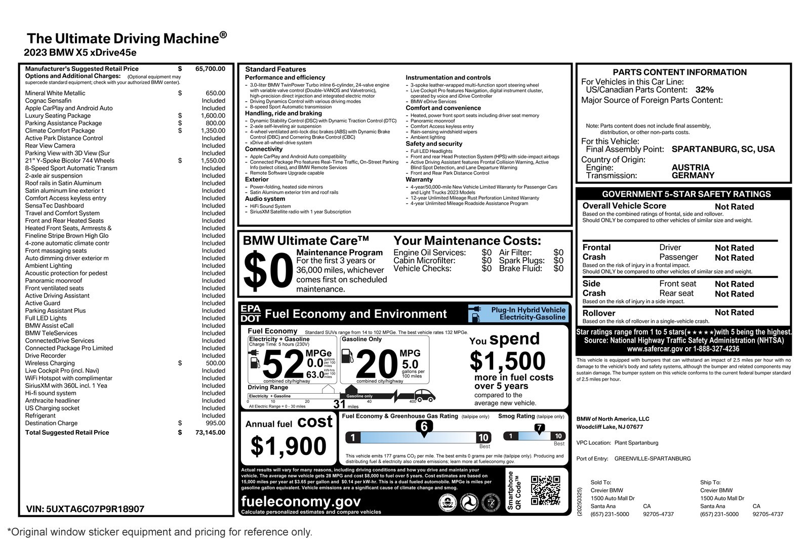 Used 2023 Mineral White Metallic BMW xDrive45e Plug-In Hybrid image 2