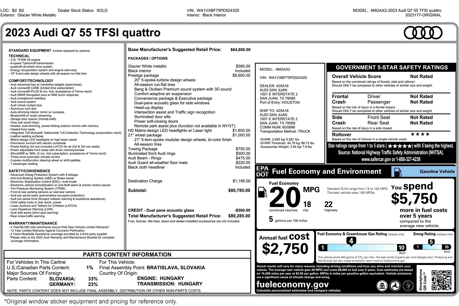 Used 2023 Glacier White Metallic Audi Prestige 55 TFSI quattro image 2