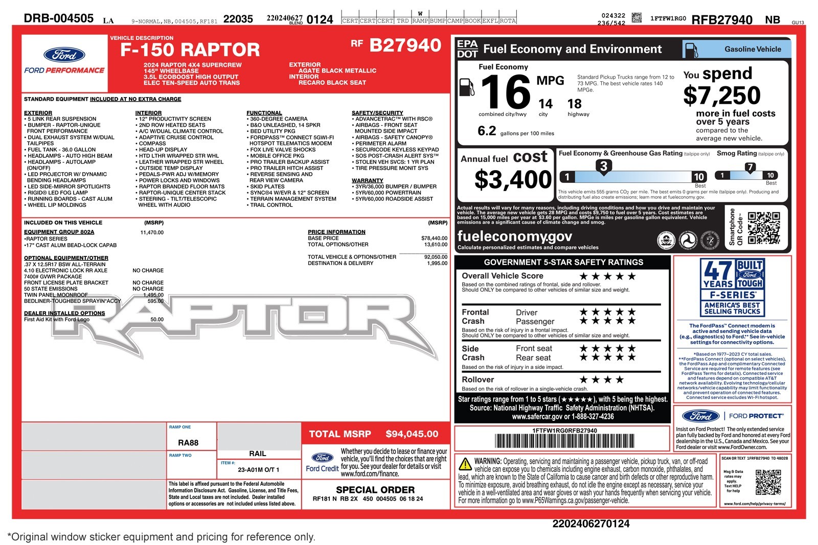 Used 2024 Agate Black Metallic Ford Raptor 4WD SuperCrew 5.5