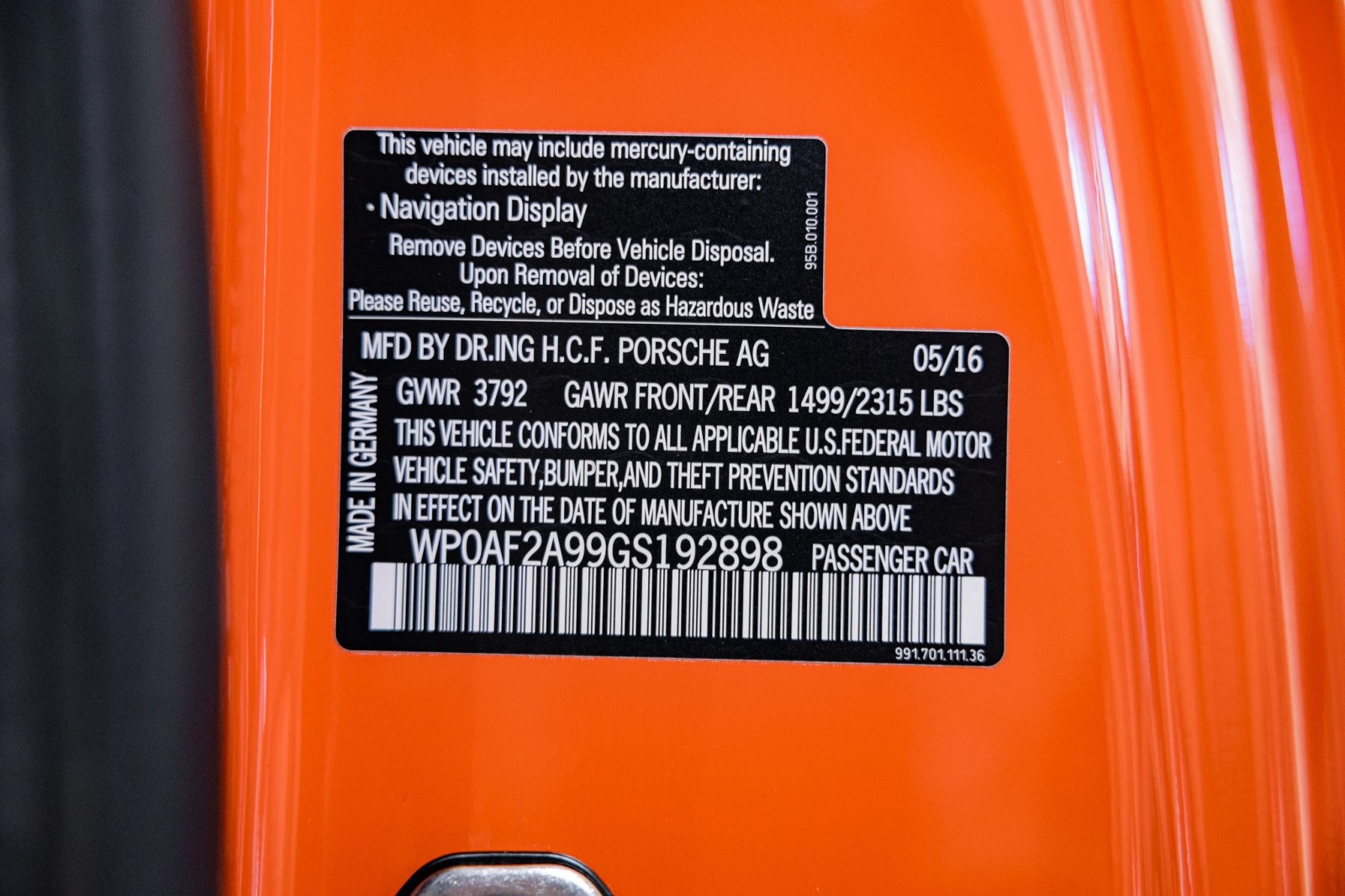 Used Car 2016 Porsche 911  Gt3 Rs For Sale Under $220,000 In Boerne, Texas