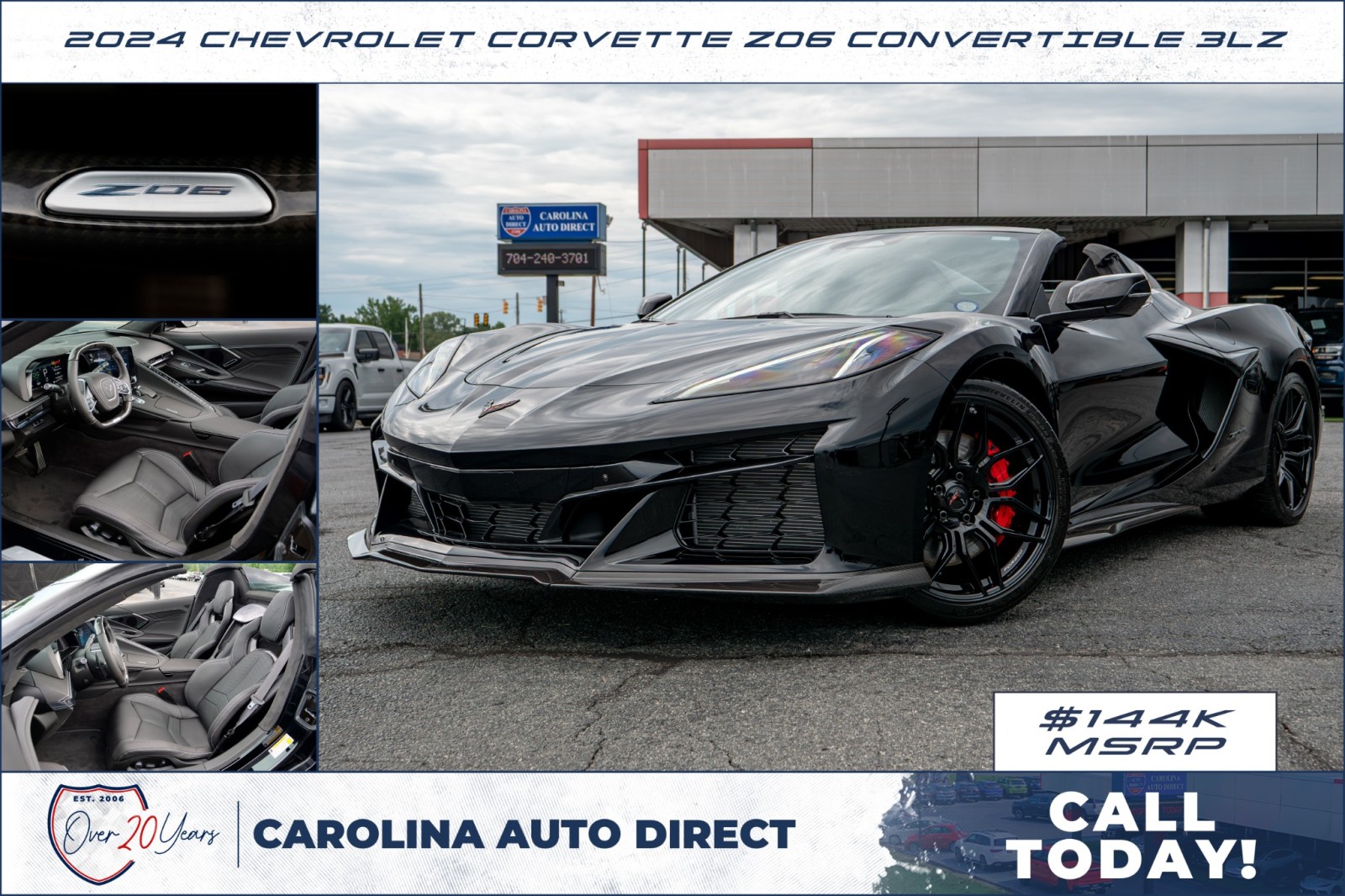 Black 2024 Chevrolet Corvette Convertible Rear-Wheel Drive Automatic