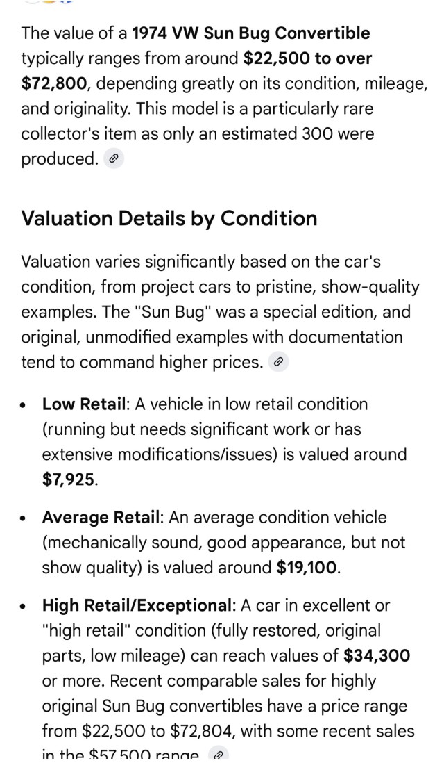 1974 Volkswagen SUN BUG Super Beetle Convertible in ,