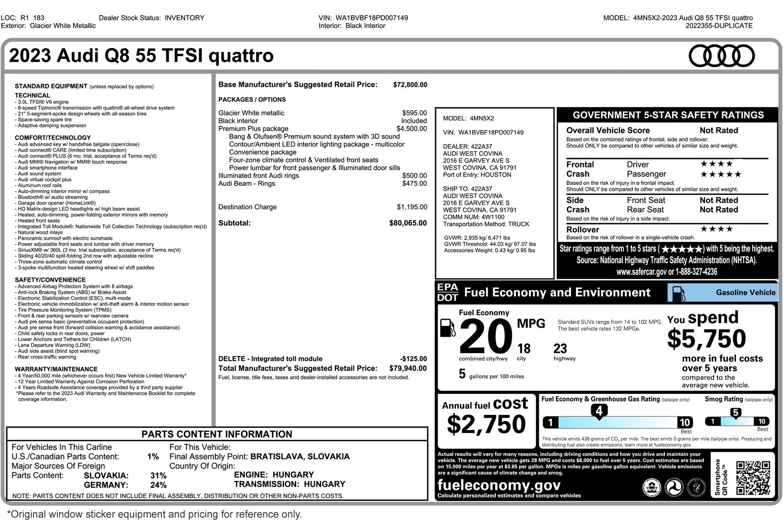 Used 2023 Glacier White Metallic Audi Premium Plus 55 TFSI quattro image 2