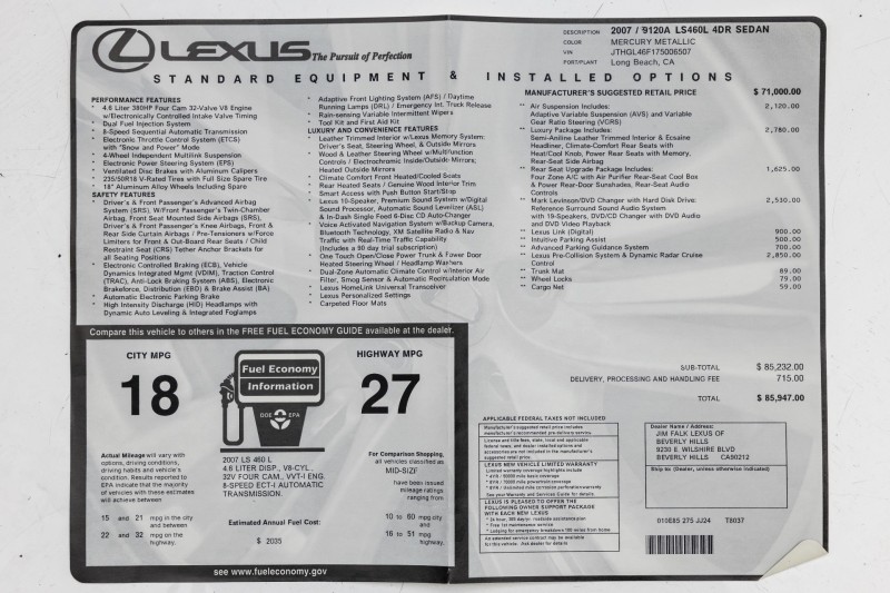 2007 Lexus LS 460 L L in ,