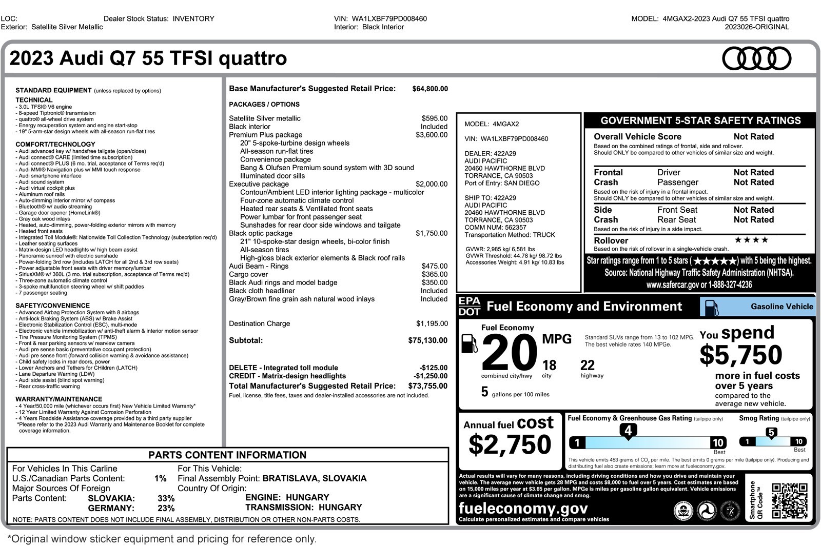 Used 2023 Satellite Silver Metallic Audi Premium Plus 55 TFSI quattro image 2