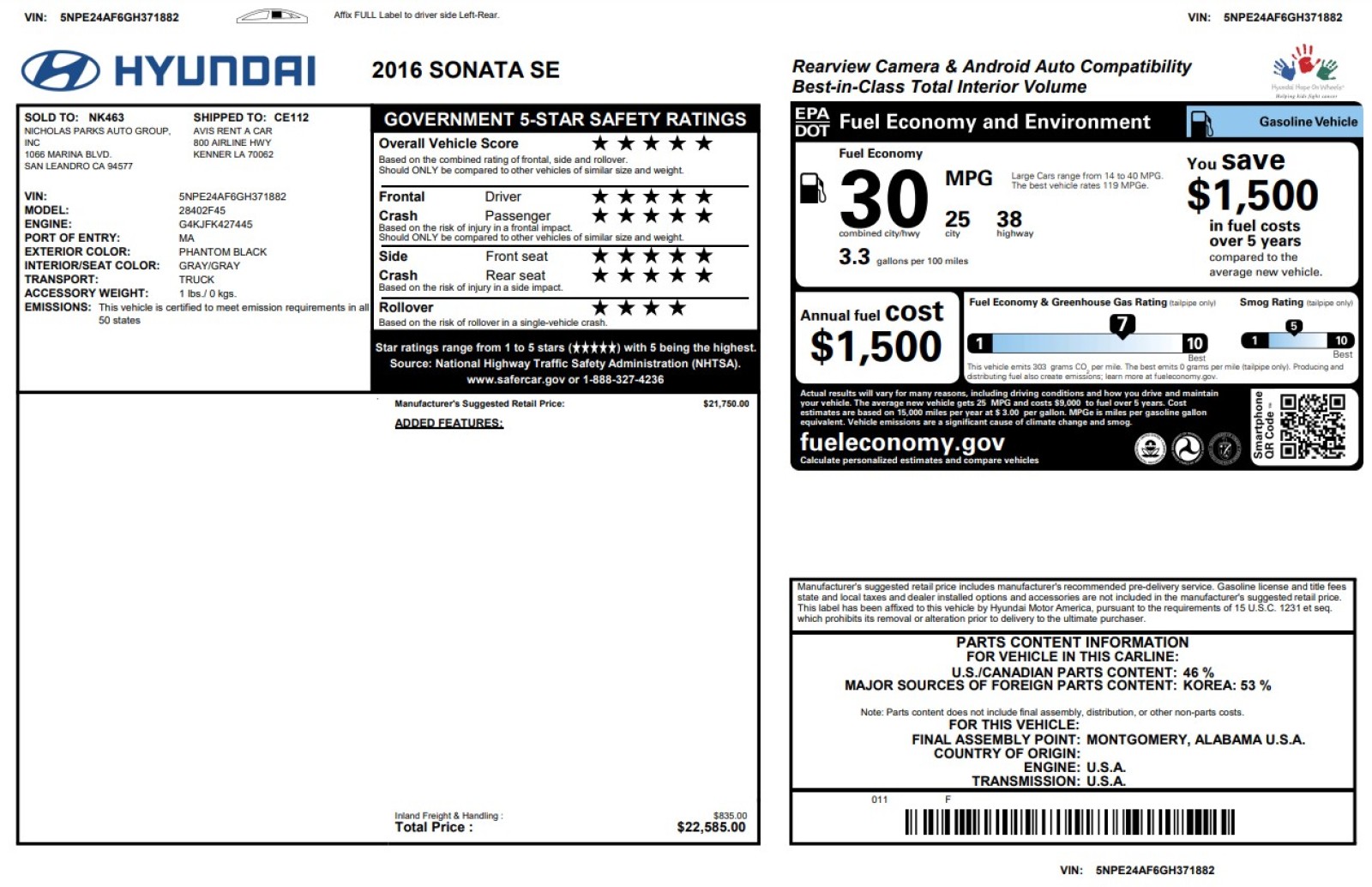 2016 Hyundai Sonata 2.4L SE 59