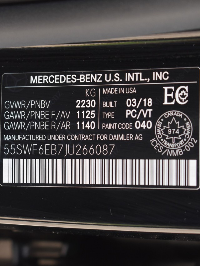 2018 Mercedes-Benz C-Class AMG AWD Leather Burmester Sound Moonroof Heated Front Seats Keyless Start Bluetooth Blind Spot 53