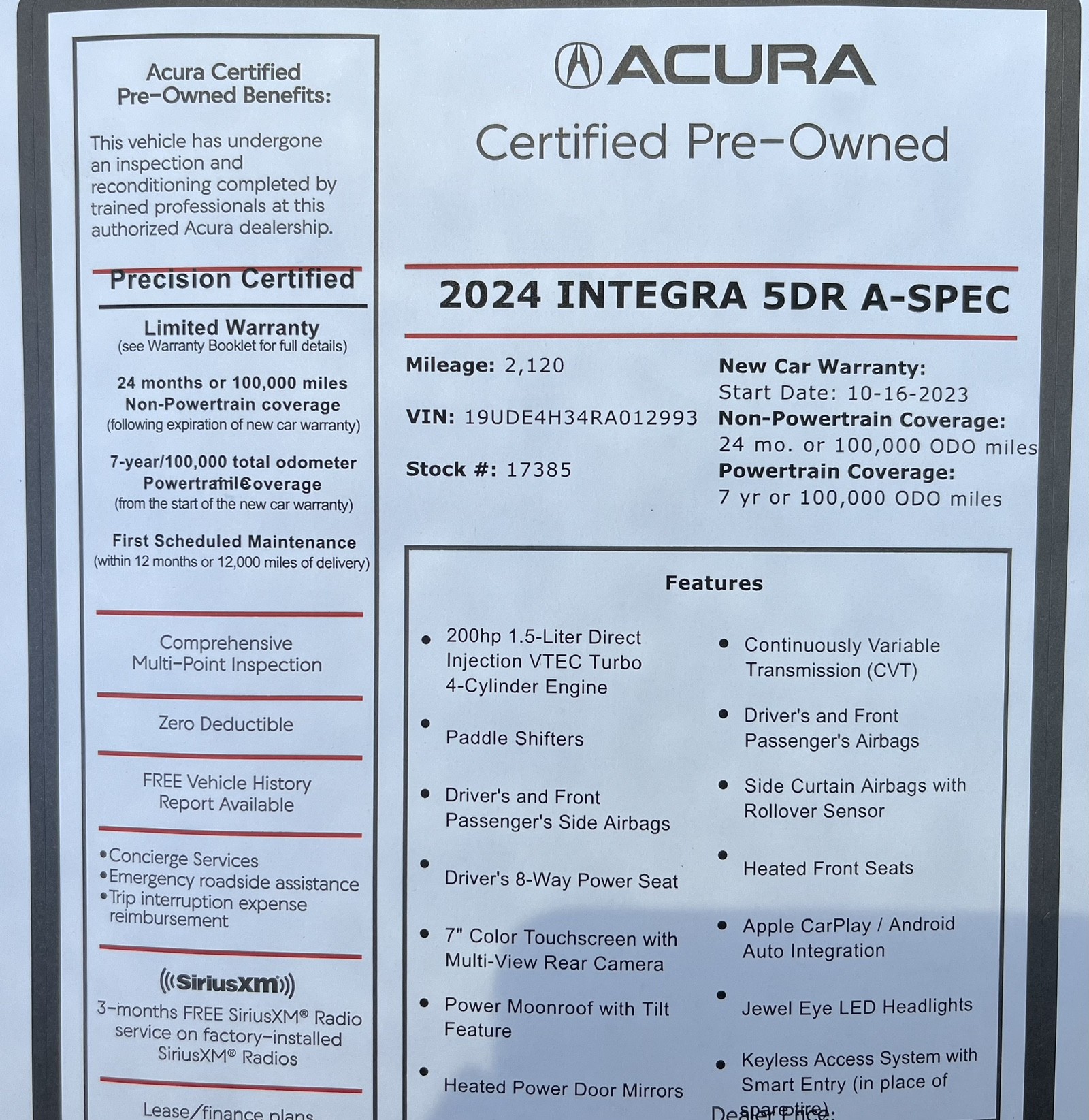 used 2024 Acura Integra car, priced at $32,988