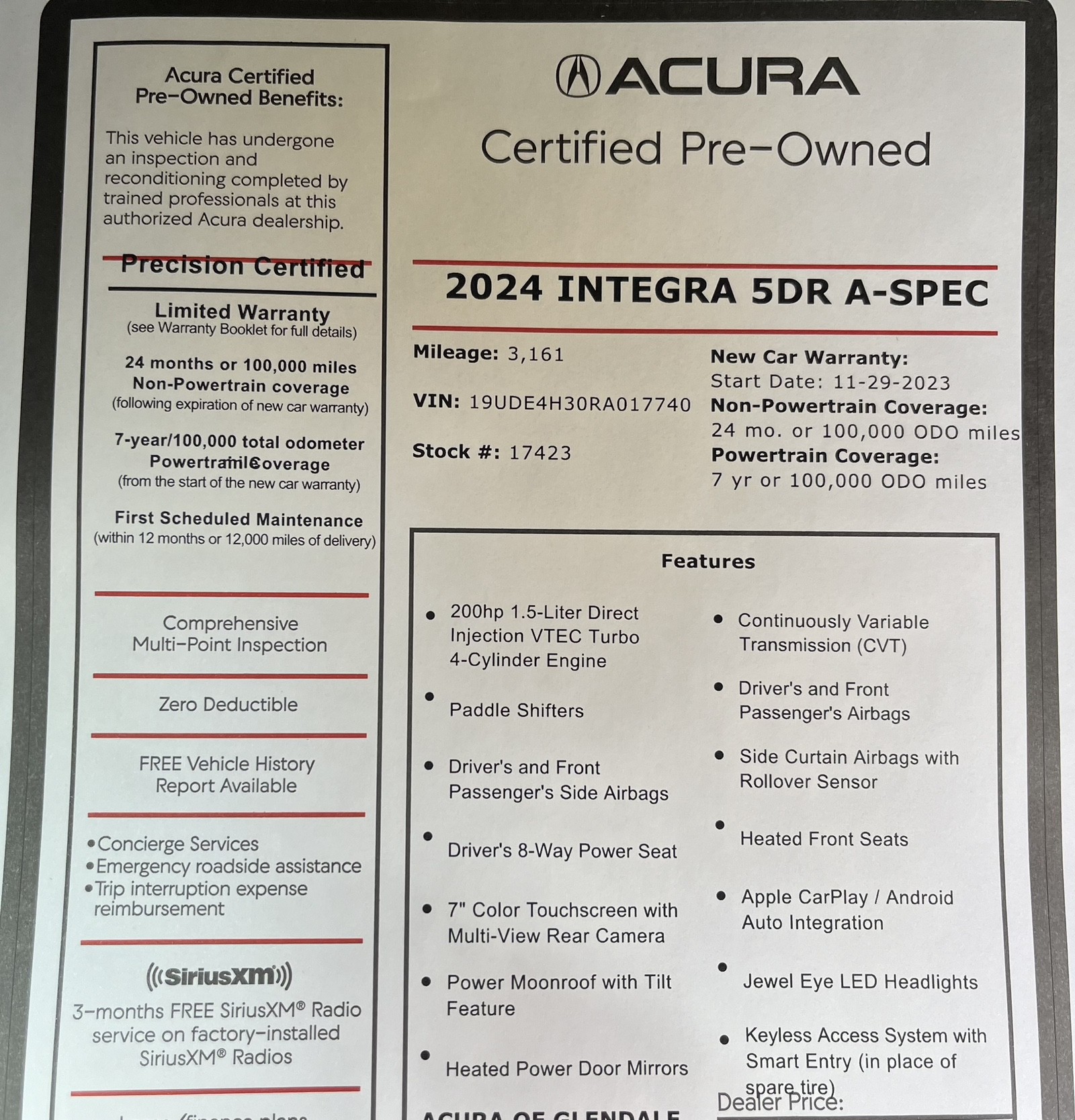 used 2024 Acura Integra car, priced at $30,988