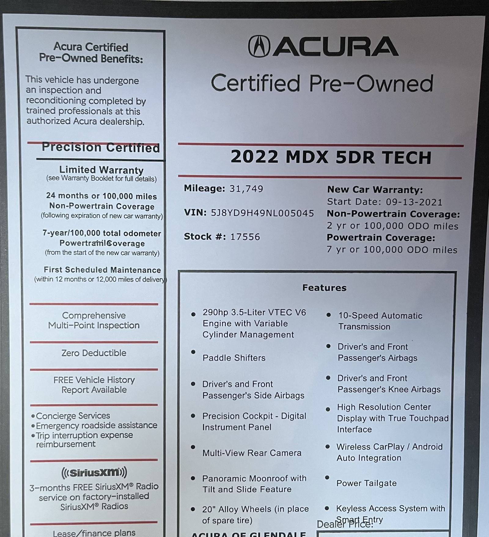 used 2022 Acura MDX car, priced at $37,488