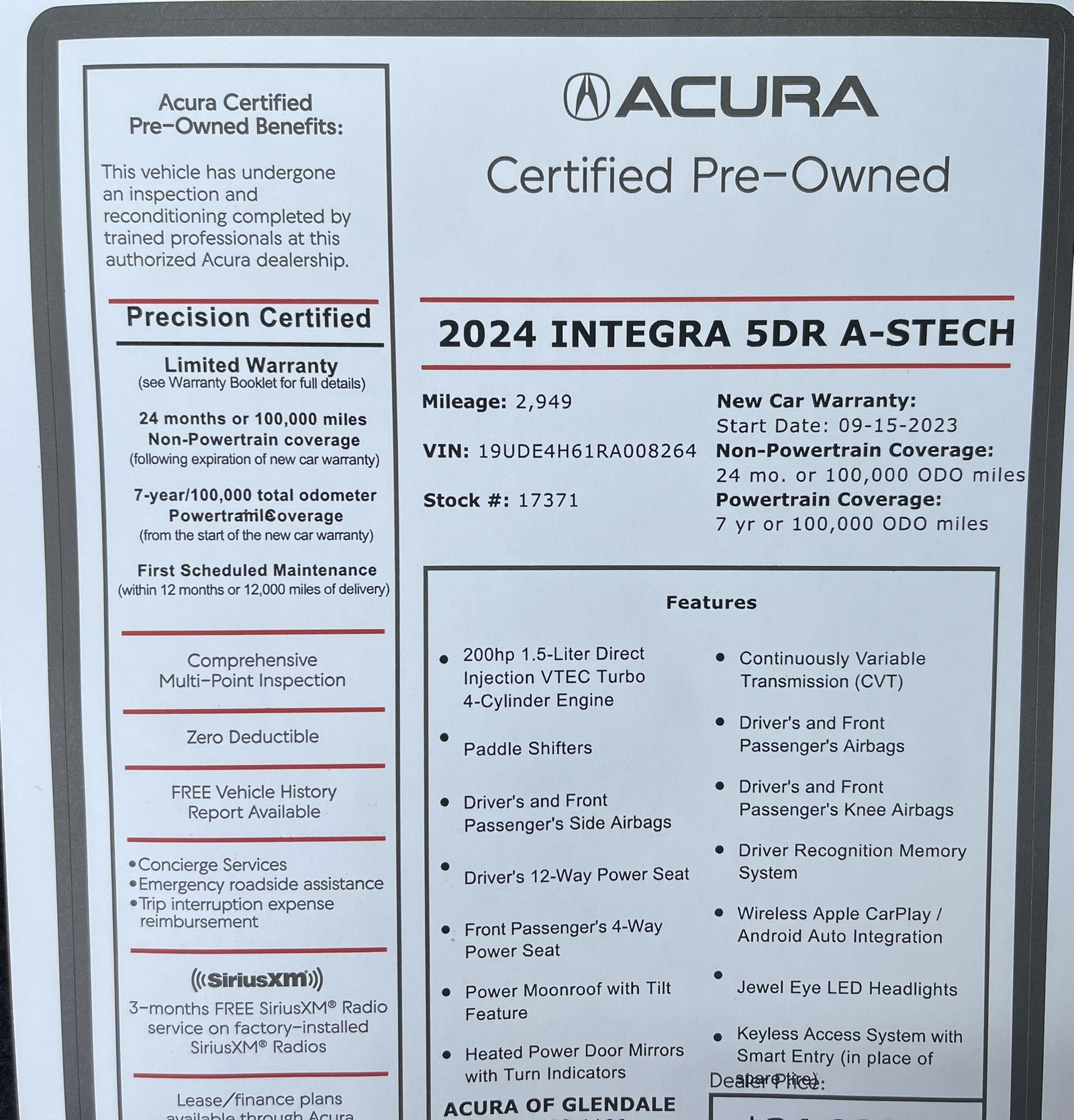 used 2024 Acura Integra car, priced at $34,988