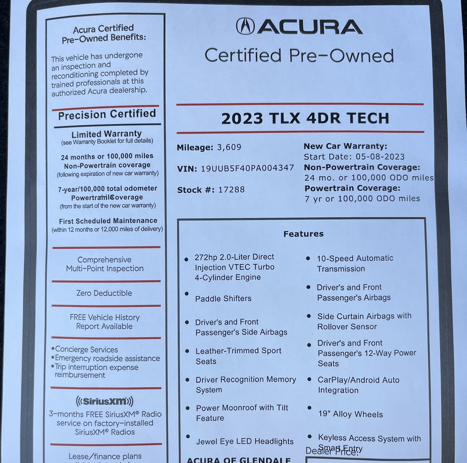 used 2023 Acura TLX car, priced at $36,988